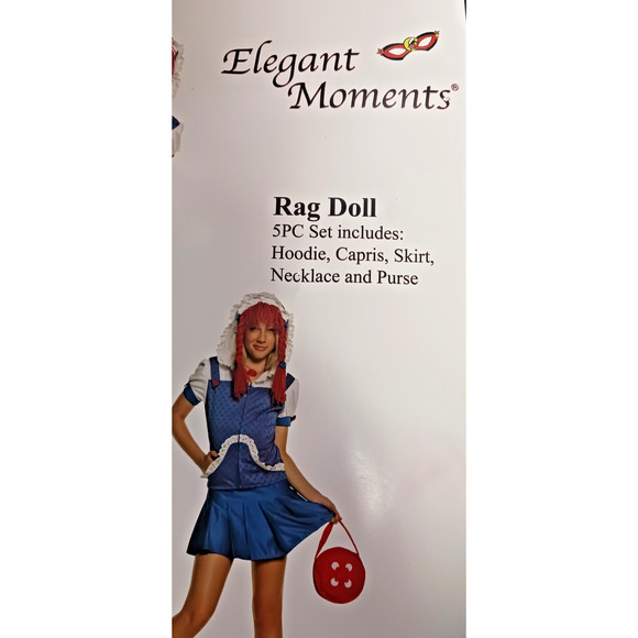Elegant Moments Rag Doll Costume 5-Piece Set Hoodie Capris Skirt Purse Size M/L - Picture 3 of 7